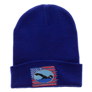 American Swimmer Embroidered 12 Inch Long Knitted Beanie