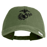 US Marine Corps Seal Embroidered Washed Solid Pigment Dyed Cotton Twill Brass Buckle Cap - Olive OSFM