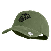 US Marine Corps Seal Embroidered Washed Solid Pigment Dyed Cotton Twill Brass Buckle Cap - Olive OSFM