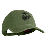 US Marine Corps Seal Embroidered Washed Solid Pigment Dyed Cotton Twill Brass Buckle Cap - Olive OSFM