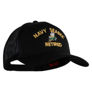 US Navy Seabee Retired Embroidered Solid Cotton Twill Mesh Prostyle Cap - Black OSFM