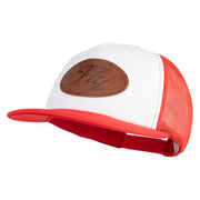 Fly Faux Leather Patched Flat Bill Trucker Snapback Cap - White Red OSFM