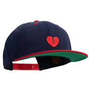 Mini Broken Heart Patched Classic Snapback Wool Blend 2 Tone Cap - Navy-Red OSFM