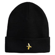 Small Banana Fruit Iron on Patched 12 Inch Long Knitted Beanie - Black OSFM