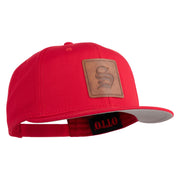 Old English S Faux Leather Patched Cotton Flat Bill Pro Cap - Red OSFM