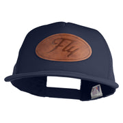Fly Faux Leather Patched Flat Bill Trucker Snapback Cap - Navy OSFM