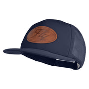 Fly Faux Leather Patched Flat Bill Trucker Snapback Cap - Navy OSFM