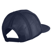 Fly Faux Leather Patched Flat Bill Trucker Snapback Cap - Navy OSFM