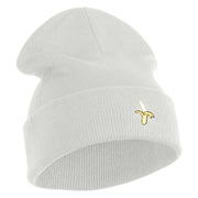 Small Banana Fruit Iron on Patched 12 Inch Long Knitted Beanie - White OSFM