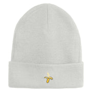 Small Banana Fruit Iron on Patched 12 Inch Long Knitted Beanie - White OSFM