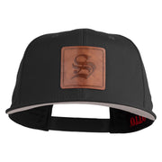 Old English S Faux Leather Patched Cotton Flat Bill Pro Cap - Black OSFM