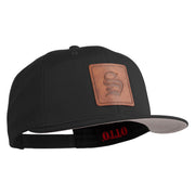 Old English S Faux Leather Patched Cotton Flat Bill Pro Cap - Black OSFM