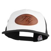 Fly Faux Leather Patched Flat Bill Trucker Snapback Cap - White Black OSFM
