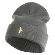 Small Banana Fruit Iron on Patched 12 Inch Long Knitted Beanie - Black Marled OSFM