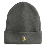 Small Banana Fruit Iron on Patched 12 Inch Long Knitted Beanie - Black Marled OSFM