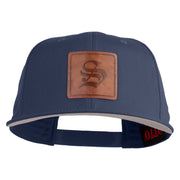 Old English S Faux Leather Patched Cotton Flat Bill Pro Cap - Navy OSFM