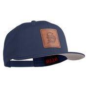 Old English S Faux Leather Patched Cotton Flat Bill Pro Cap - Navy OSFM