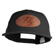 Fly Faux Leather Patched Flat Bill Trucker Snapback Cap - Black OSFM