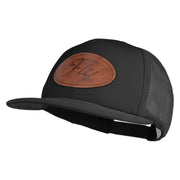Fly Faux Leather Patched Flat Bill Trucker Snapback Cap - Black OSFM
