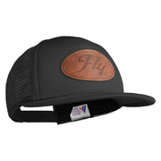 Fly Faux Leather Patched Flat Bill Trucker Snapback Cap - Black OSFM