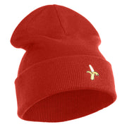 Small Banana Fruit Iron on Patched 12 Inch Long Knitted Beanie - Rust OSFM