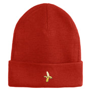 Small Banana Fruit Iron on Patched 12 Inch Long Knitted Beanie - Rust OSFM