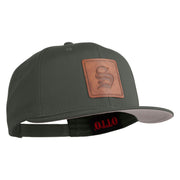 Old English S Faux Leather Patched Cotton Flat Bill Pro Cap - Charcoal OSFM