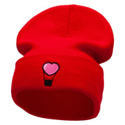 Heart Air Balloon Embroidered 12 Inch Long Knitted Beanie - Red OSFM