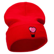 Heart Air Balloon Embroidered 12 Inch Long Knitted Beanie - Red OSFM