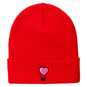 Heart Air Balloon Embroidered 12 Inch Long Knitted Beanie - Red OSFM