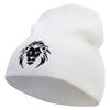 Lion Embroidered 8 inch Acrylic Short Beanie - White OSFM