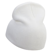 Lion Embroidered 8 inch Acrylic Short Beanie - White OSFM