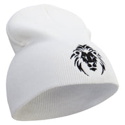 Lion Embroidered 8 inch Acrylic Short Beanie - White OSFM