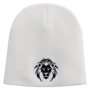 Lion Embroidered 8 inch Acrylic Short Beanie - White OSFM