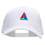 Sailboat Cruising Embroidered Solid Cotton Prostyle Twill Mesh Cap - White OSFM