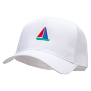 Sailboat Cruising Embroidered Solid Cotton Prostyle Twill Mesh Cap - White OSFM