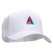 Sailboat Cruising Embroidered Solid Cotton Prostyle Twill Mesh Cap - White OSFM