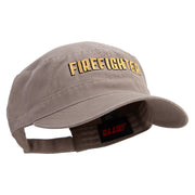 Firefighter Logo Embroidered Garment Washed Adjustable Army Cap - Khaki OSFM