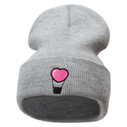 Heart Air Balloon Embroidered 12 Inch Long Knitted Beanie - Heather-Grey OSFM