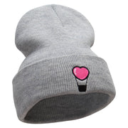 Heart Air Balloon Embroidered 12 Inch Long Knitted Beanie - Heather-Grey OSFM