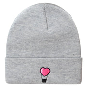 Heart Air Balloon Embroidered 12 Inch Long Knitted Beanie - Heather-Grey OSFM