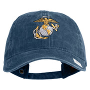 US Marine Corps Emblem Embroidered Washed Solid Pigment Dyed Cotton Twill Brass Buckle Cap - Navy OSFM