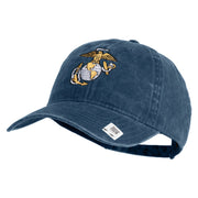 US Marine Corps Emblem Embroidered Washed Solid Pigment Dyed Cotton Twill Brass Buckle Cap - Navy OSFM