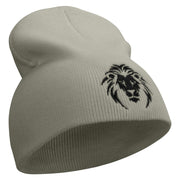 Lion Embroidered 8 inch Acrylic Short Beanie - Grey OSFM