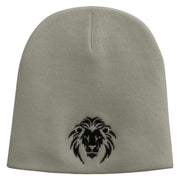 Lion Embroidered 8 inch Acrylic Short Beanie - Grey OSFM