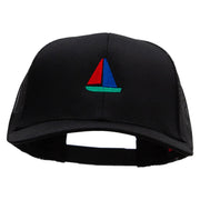 Sailboat Cruising Embroidered Solid Cotton Prostyle Twill Mesh Cap - Black OSFM