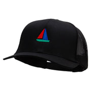 Sailboat Cruising Embroidered Solid Cotton Prostyle Twill Mesh Cap - Black OSFM