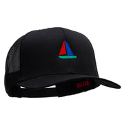 Sailboat Cruising Embroidered Solid Cotton Prostyle Twill Mesh Cap - Black OSFM