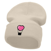 Heart Air Balloon Embroidered 12 Inch Long Knitted Beanie - Birch OSFM