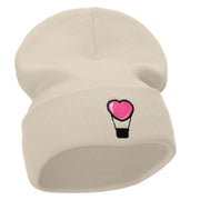 Heart Air Balloon Embroidered 12 Inch Long Knitted Beanie - Birch OSFM